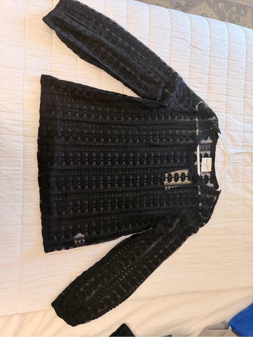 Black Openwork Crochet-Style Women's Top